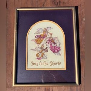 Vintage Joy To The World Handmade Embroidered Art